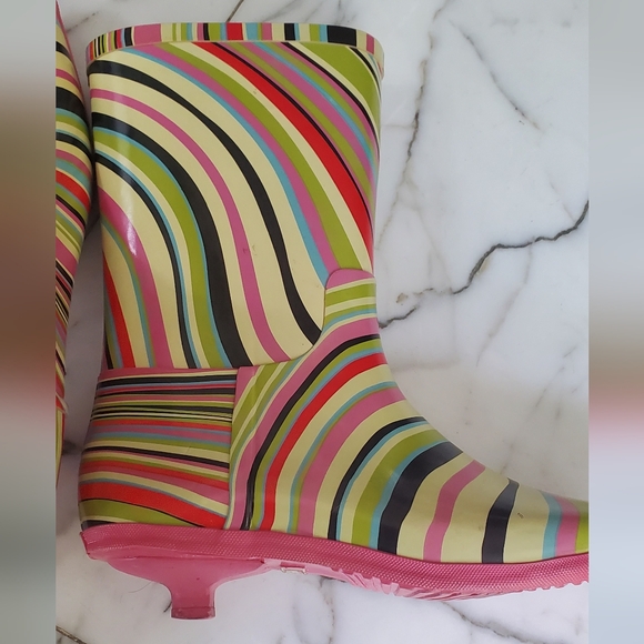 PAUL SMITH- size 10/40 -rubber rain boots -Stripe Kitten Heel-multicolor - Picture 11 of 16